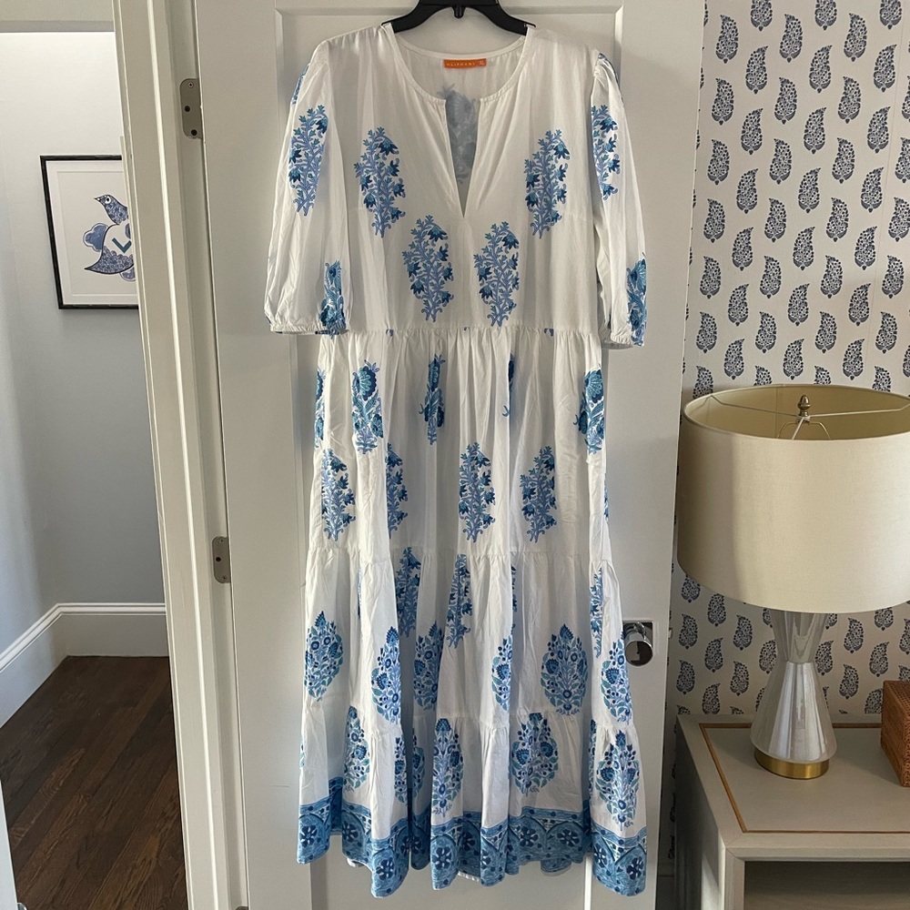 Oliphant Blue and White Floral Midi Dress
